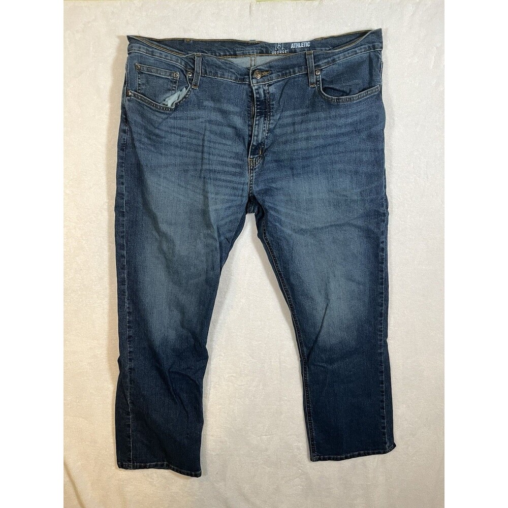 George Men’s Blue Athletic Straight Stretch Denim Jeans 5-Pocket H2 42x30